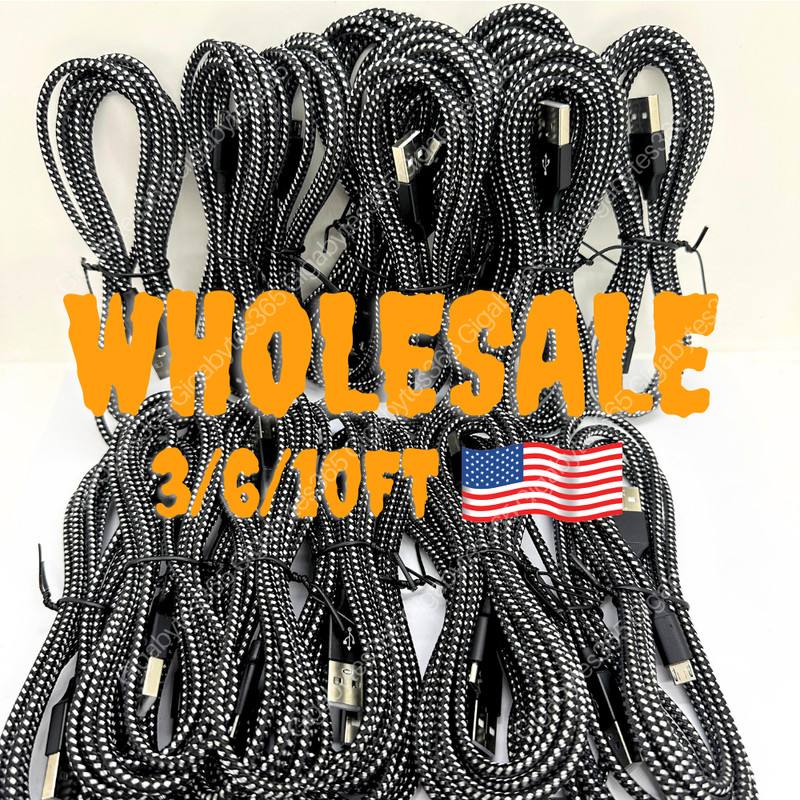 Wholesale Braided Micro USB Fast Charging Data SYNC Charger Cable Cord 3/6/10FT