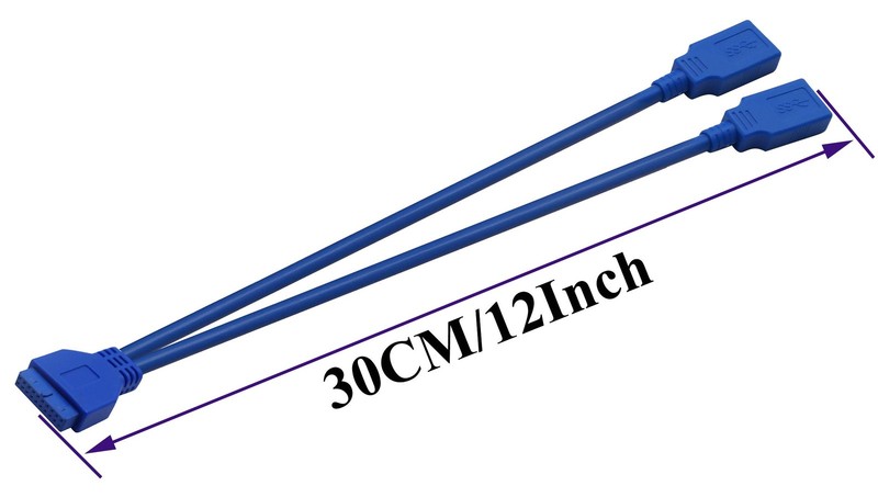 30cm Dual Port USB 3.0 A Female To 20Pin Female Motherboard Y Splitter Cable gallery