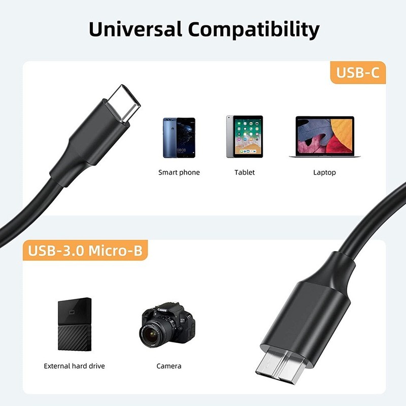2x 15cm Micro B to USB C External Hard Drive Cable Cord Portable For Seagate HOT gallery