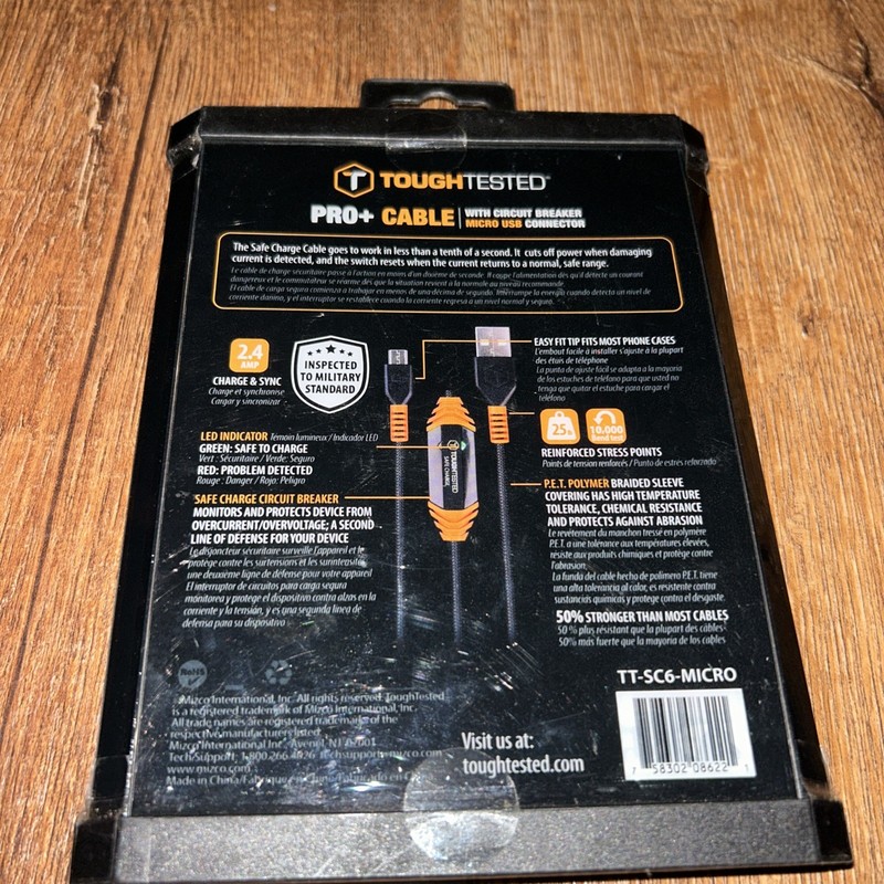 ToughTested Pro+ Safe Charge Micro USB Cable 4ft w/ Circuit Breaker QC2.0 gallery