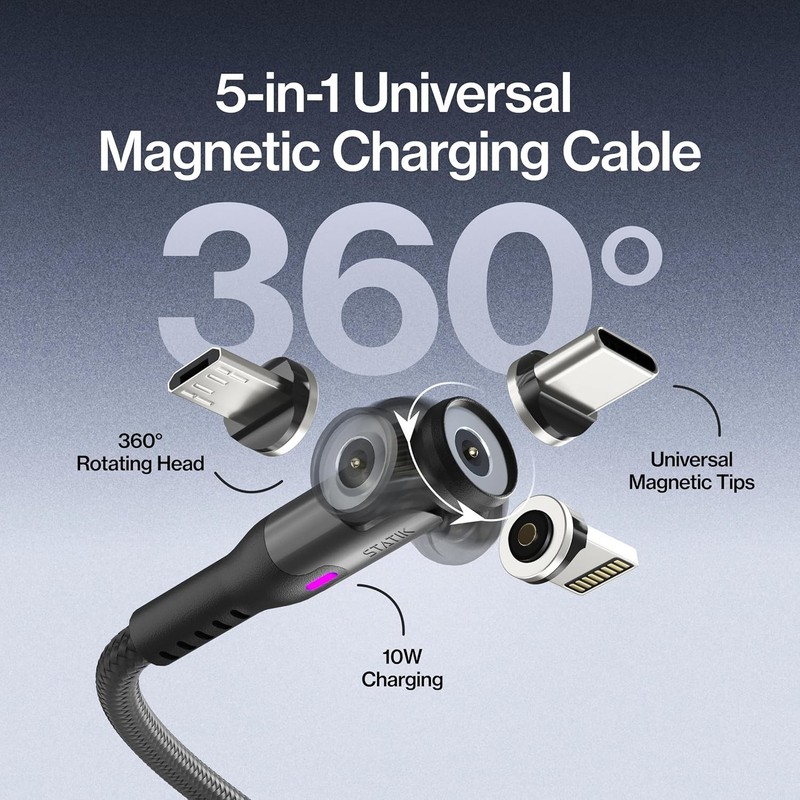 Magnetic Charger Cord 3-in-1 USB C - Black 6FT/2M - 3 Pack gallery