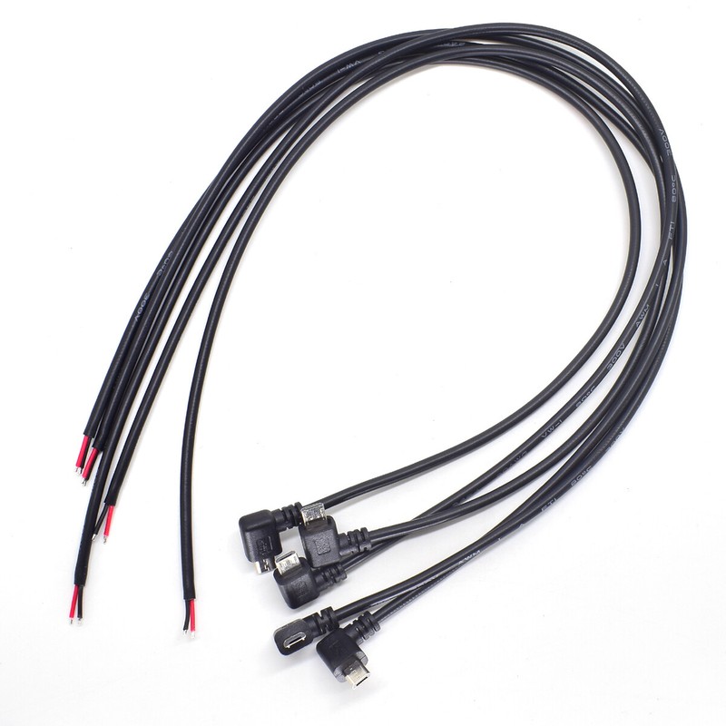 5pcs 50cm Angle 90D Micro USB Male to Open-end 2 Wires 20AWG Power Charge Cable gallery