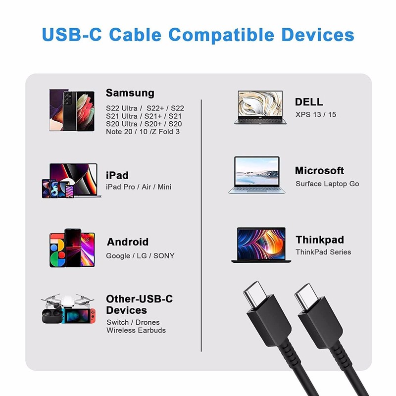 Replacement Type-C USB-C to USB-C Charging Cable White For Samsung Galaxy Phones gallery
