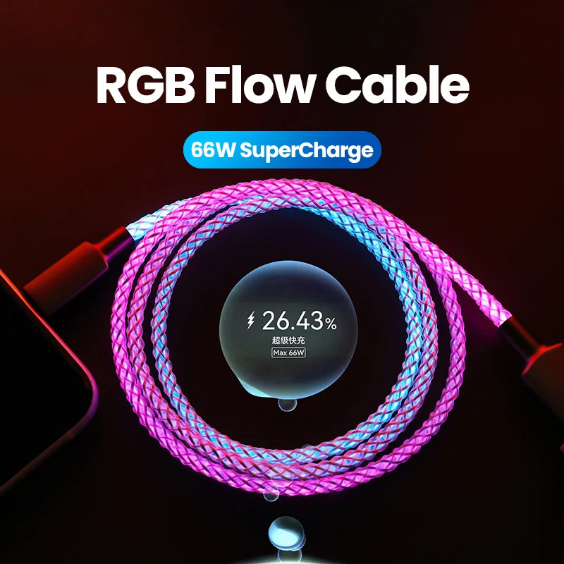 Fast Charging RGB Cable 100W Breathing Light 66W Type C USB C Data Cable gallery