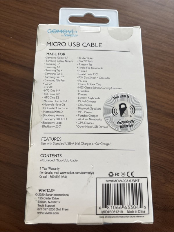 Gomovi By Vivitar Micro USB Cable 6foot New gallery