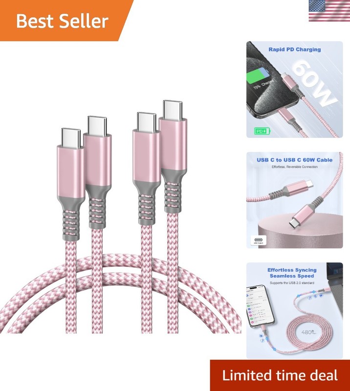 Durable 10ft Pink USB Type C Cable – Power Delivery Charge Cord for All Devices