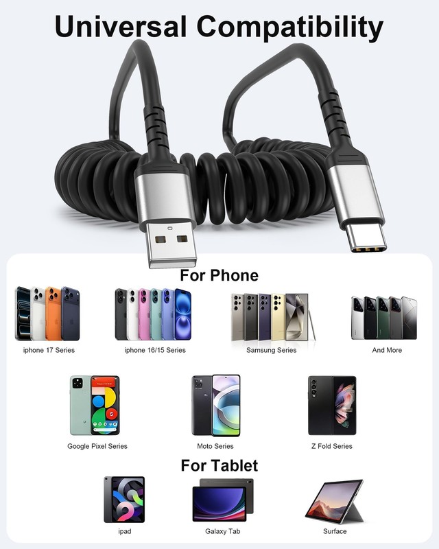 Car Carplay Cable 2Pack 3ft Coiled USB A to USB Cable for Android Auto CarPla... gallery