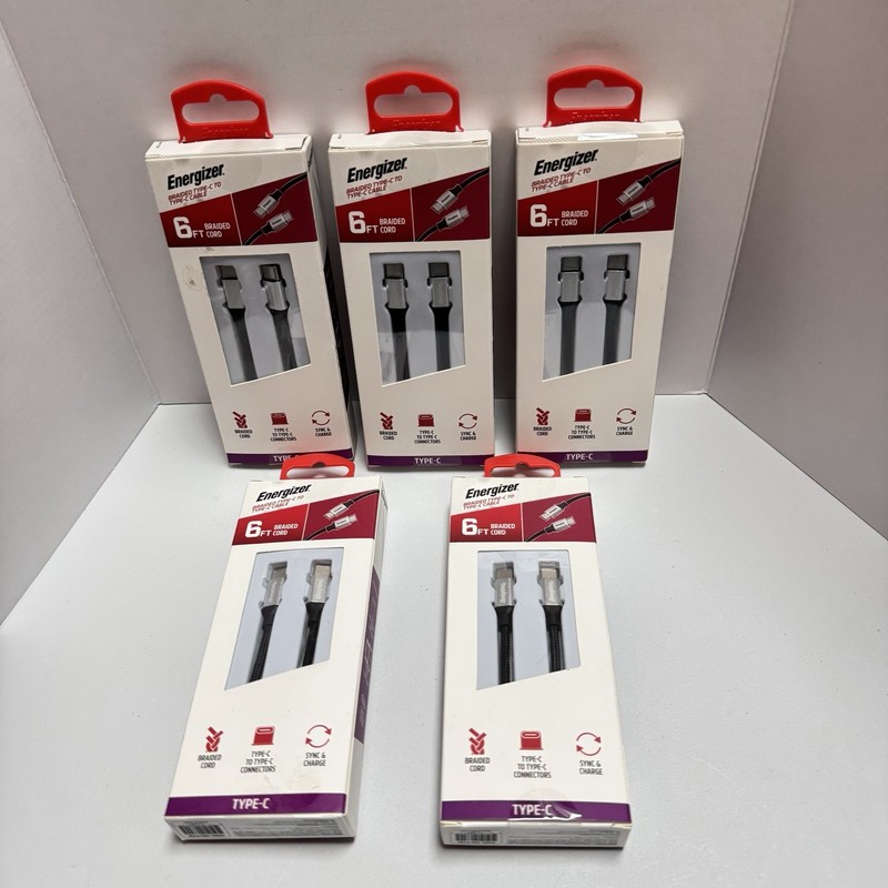 5x Energizer Braided Type-C To Type-C Cable 6 Feet NEW SEALED IN BOX (5 BOXES). gallery
