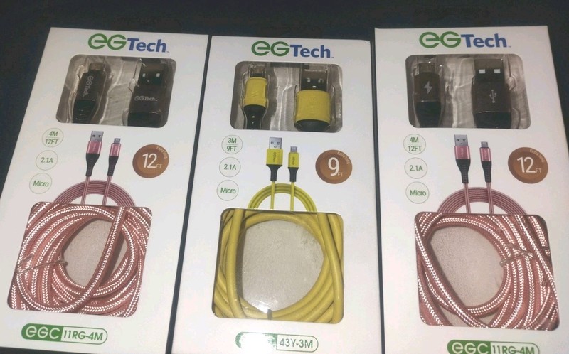 NIB eG Tech 12 Foot Long & 9 Foot Long Charging Cable Lot Of 3