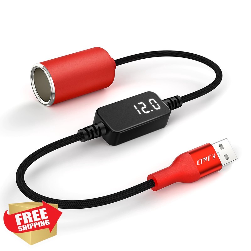 JandD USB A to 12V Lighter Cable Red 1 ft