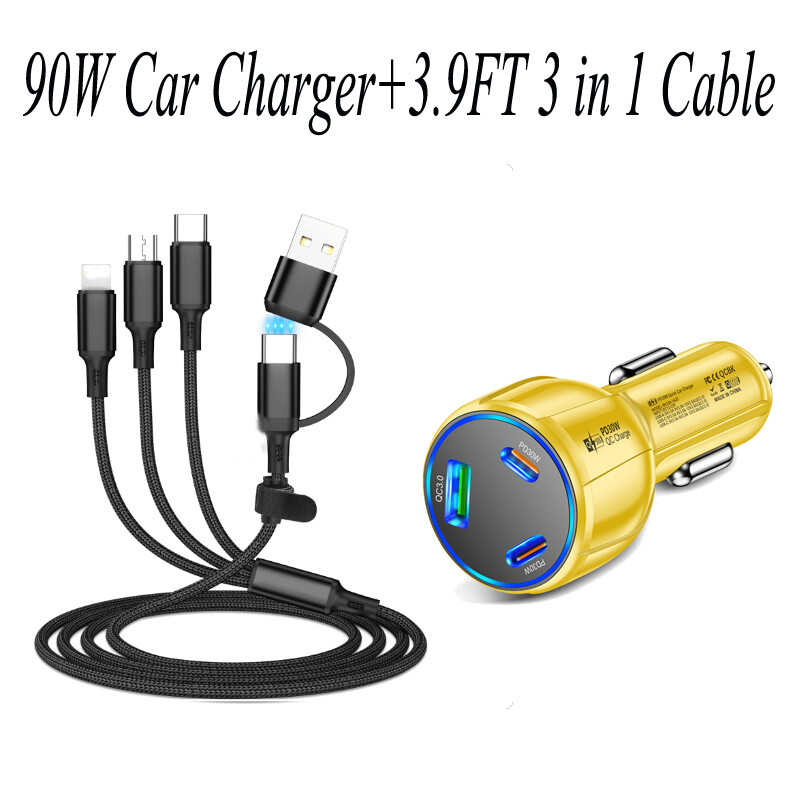 65W Fast Type C Wall Charger , 3-In-1 3.9FT Super Fast Cable For Cell Phone iPad