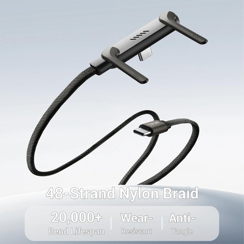 240W Type-C Braided Fast Charging Cable with Built-in Phone Stand - Black gallery