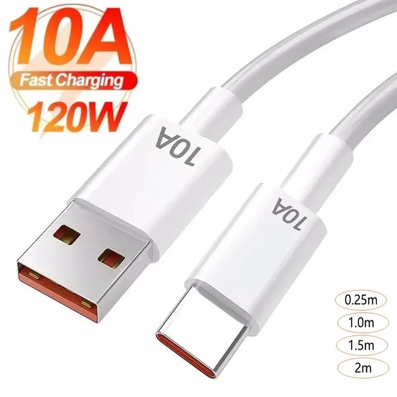 120W USB A to USB C Fast Charging Cable 10A Data Cord White Charging Data Cable