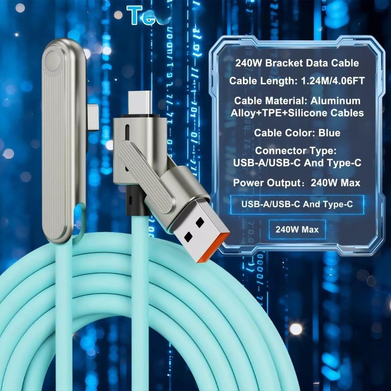 2-in-1 USB C/A to USB C Cable Fast Charging 4FT Type-C 240W Invisible Holder ... gallery