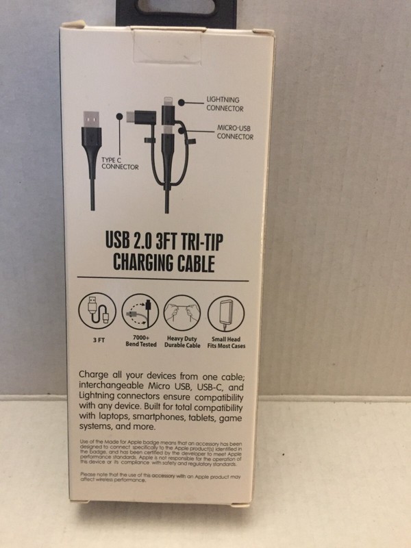 NEW USB 2.0 Universal Tri-Tip Charging 3 Foot Cable gallery