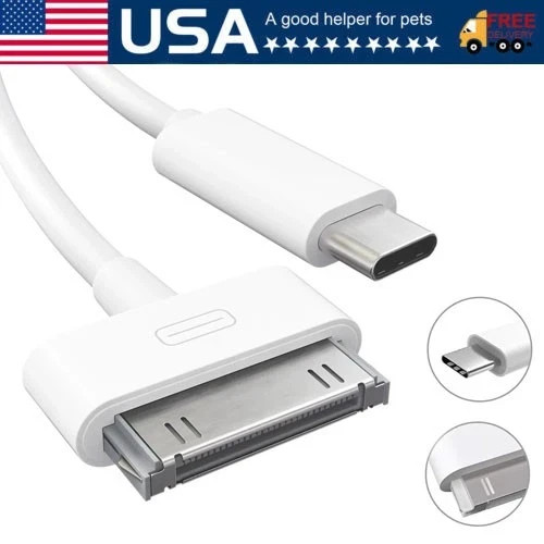 30-Pin To USB C Adapter Charging Data Sync Cable for IPhone 4 4S 3GS IPad 3 2