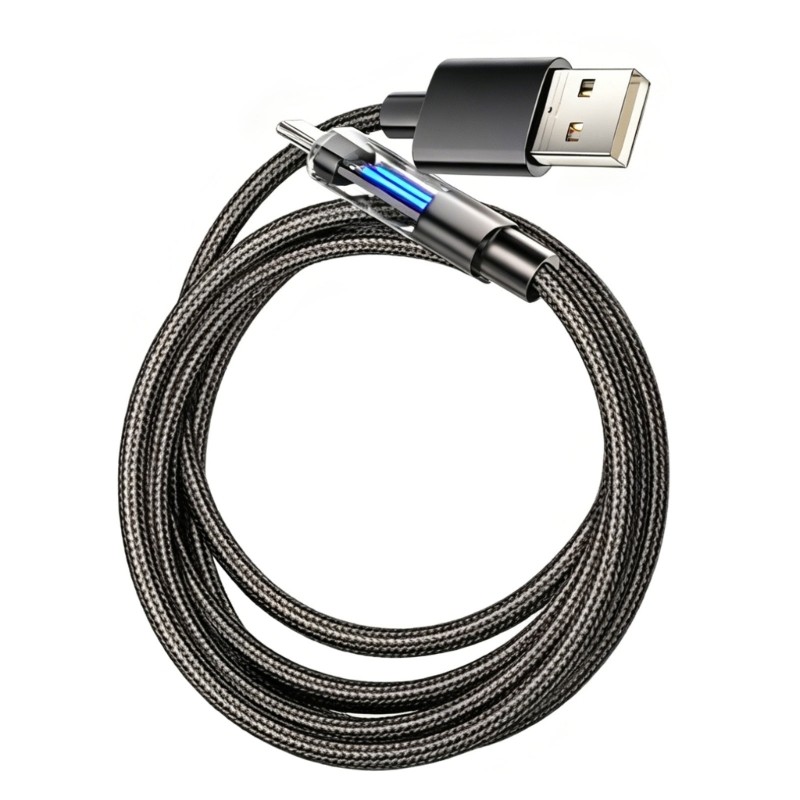 Black Fast Charging Cable 100W with Clear Light Tip for Daily Device Use