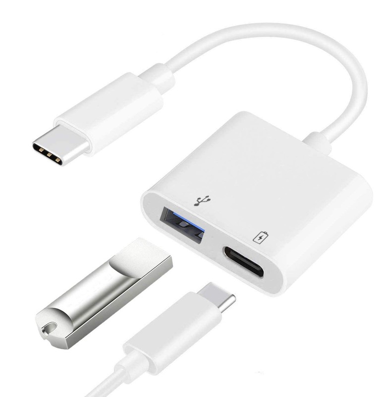 USB C OTG Adapter with Power, 2 in 1 C to Female PD 60W White
