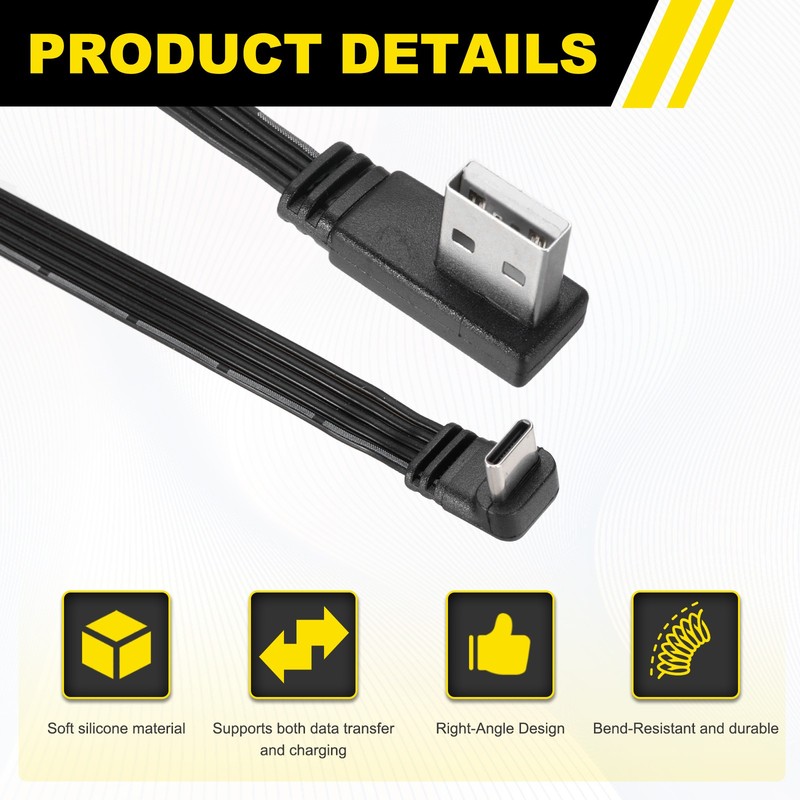 90 Degree USB A to USB C Cable, 12" Right Angle USB A Male to Male Type C Cable gallery
