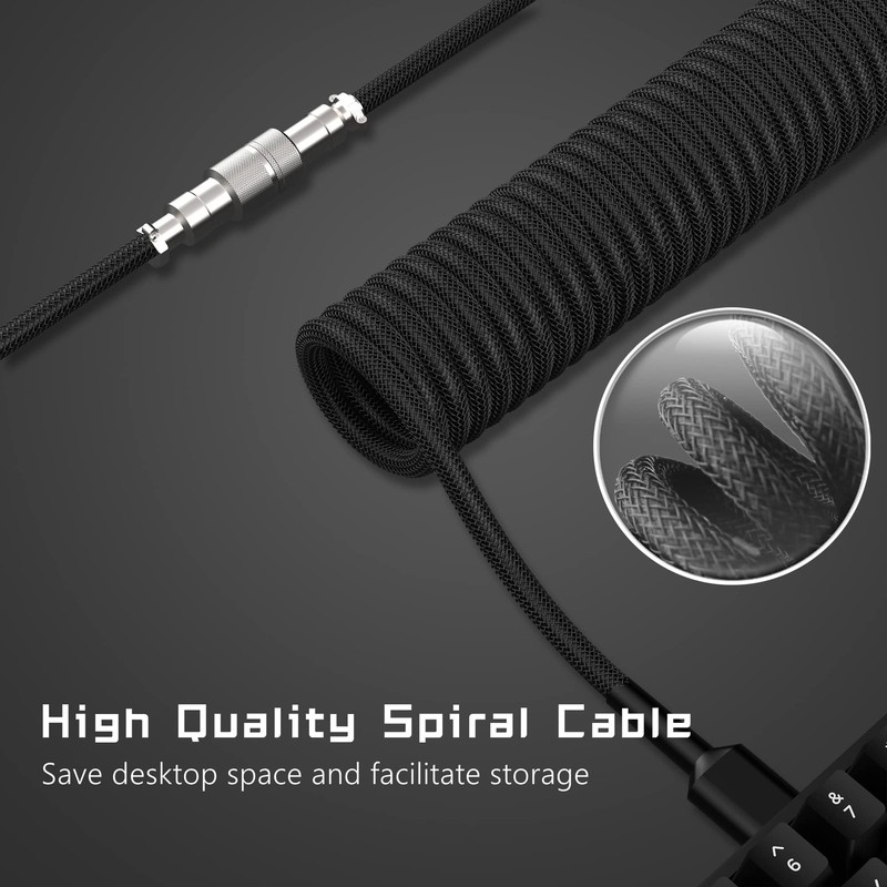 Coiled Keyboard Cable Detachable Aviator TypeC To USBA 5.9 Inch Black gallery