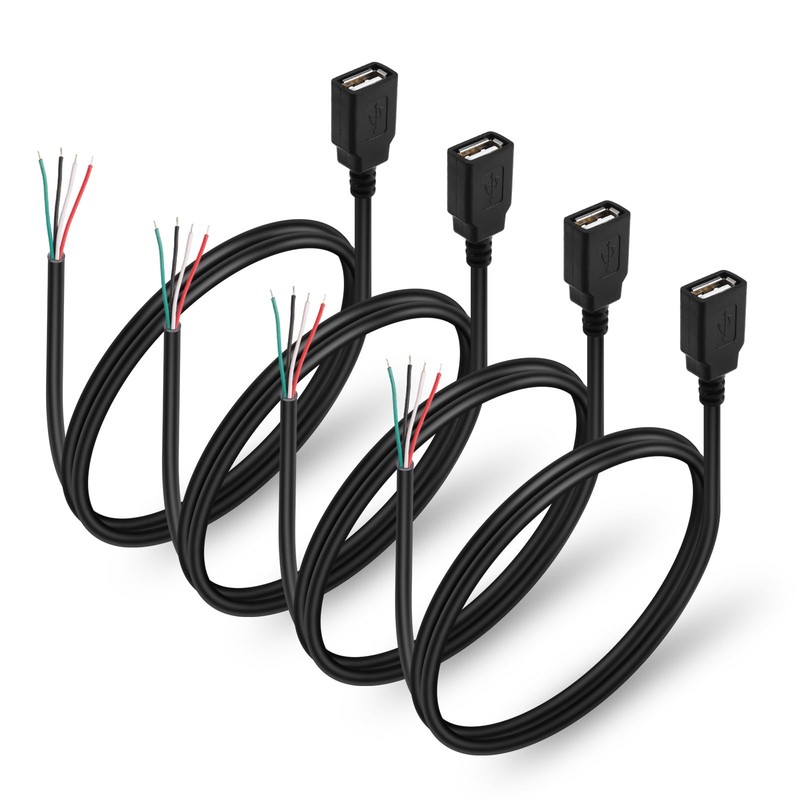 4 Pack 3.3ft USB 2.0 A Female to Bare Wire Pigtail Cable