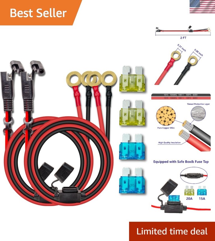 High-Quality 10AWG SAE Charger Cables for Efficient Battery Connection - 2 Pack
