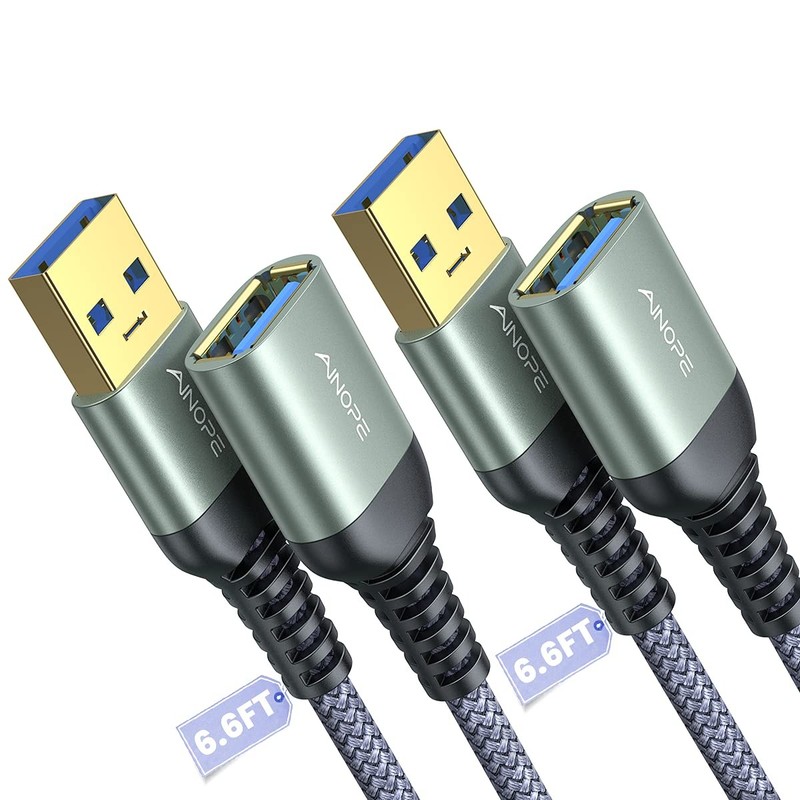 USB 3.0 Extension Cable 2-Pack 6.6FT Male to Female Grey, 5Gbps