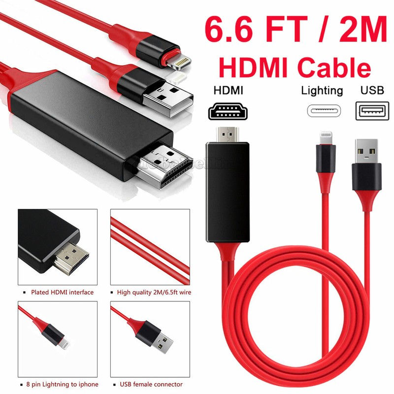 For iPhone 6/6s/7/8 Plus 5c/5s Mirroring HDMI Cable Phone to TV 4K HDTV Adapter