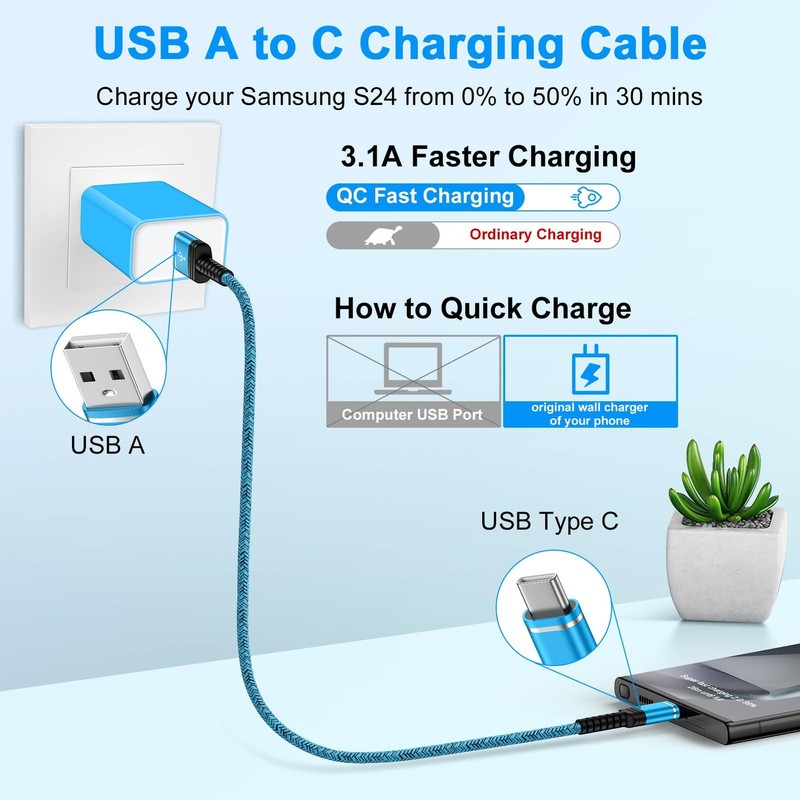 USB Charger Cable Fast Charging 3 Pack 3ft for Samsung Galaxy Z Flip 7 FE 6 5... gallery