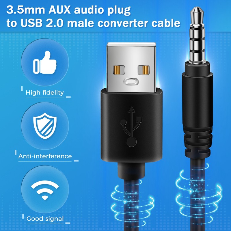 3.5mm Plug AUX Audio Jack to USB 2.0 Male Cable Adapter Cord for Car MP3 I8S9 gallery