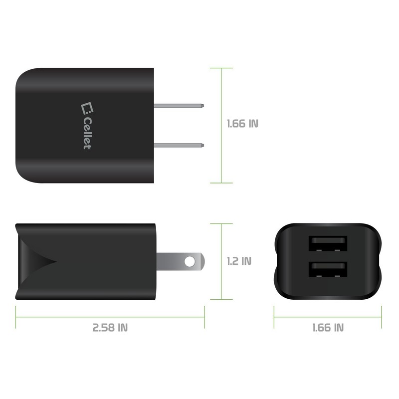 Cellet 12Watt 2.4 Amp Home Charger with 2 USB Ports (Micro-USB Cable Included) gallery