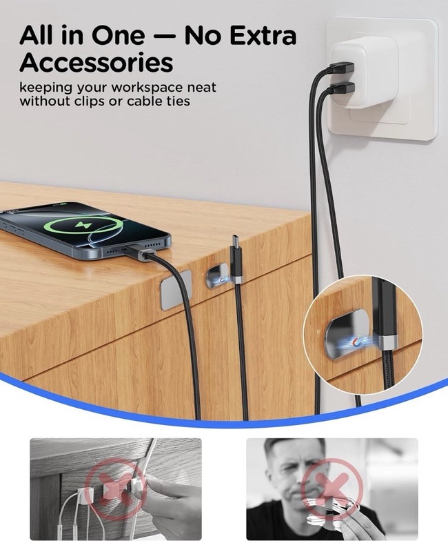 USB A to USB C Cable 3.3FT, Braided StayCable Built-in Magnetic Holder gallery