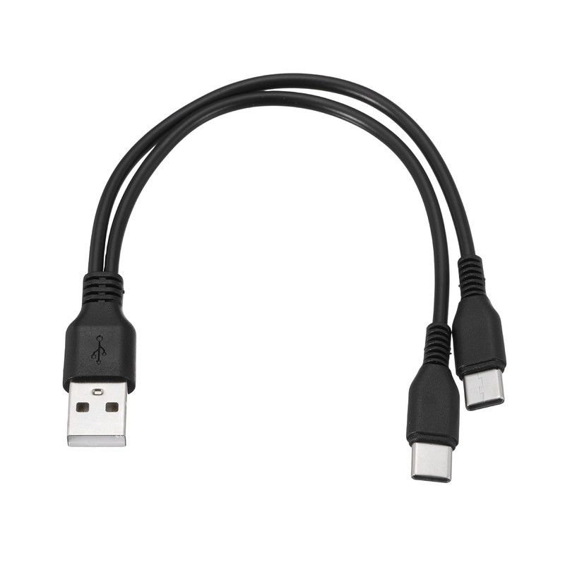 Multi USB A to 2 USB Type C 2 in 1 Splitter 8 Inch Black