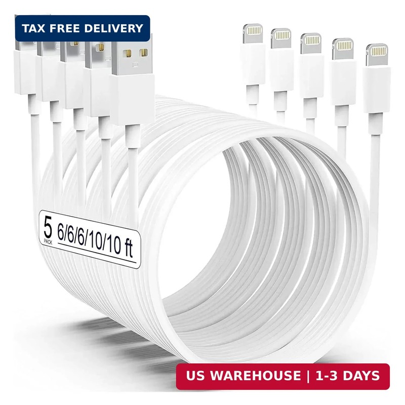 AZMOGDT Apple MFi Certified iPhone Charger 5pack [6/6/6/10/10FT] Long Lightning