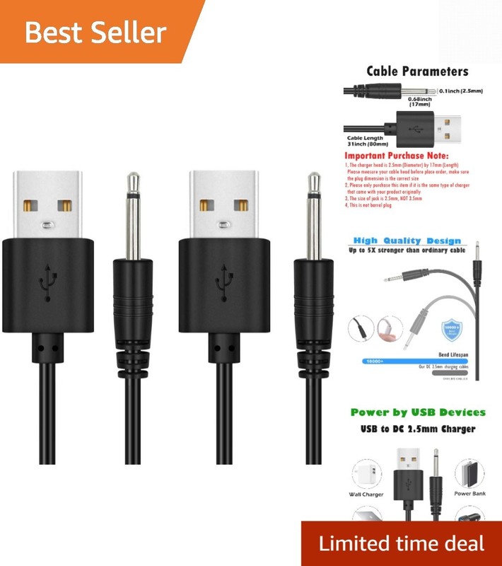 2 Pack 2.7ft Replacement DC Charging Cable, USB to DC 2.5mm Fast Charger Cord…