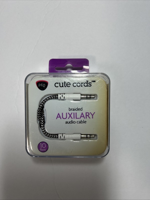 iHip Cute Cords BRAIDED CABLE 10 Ft for Auxiliary Black & White Charging New