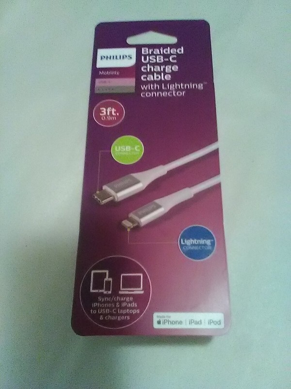Philips Mobility Elite Braided USB-C Charge Cable With Lightning Connector -3FT