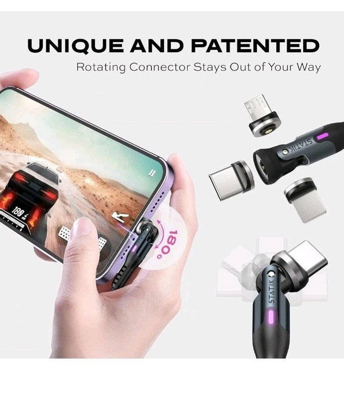 Statik 360 Rot. Universal Magnetic Charging Cable 6ft/1.8m with 3 Magnetic Tips gallery