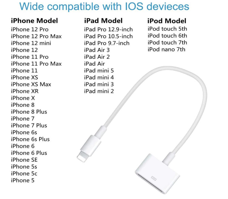 Genuine Apple Lightning to 30Pin audio/sync Adapter Cable for iPhone iPod iPad gallery