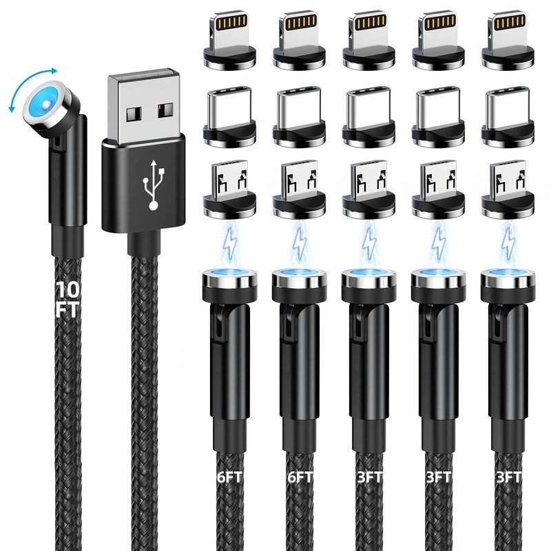 Magnetic Charging Cable, 540° Rotating Magnetic Phone Charger [6-Pack, 3ft/3f…