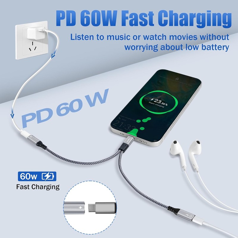 Dual USB C Headphone and Charger Adapter Y Splitter, 2-in-1 Type C to USB-C Audi gallery