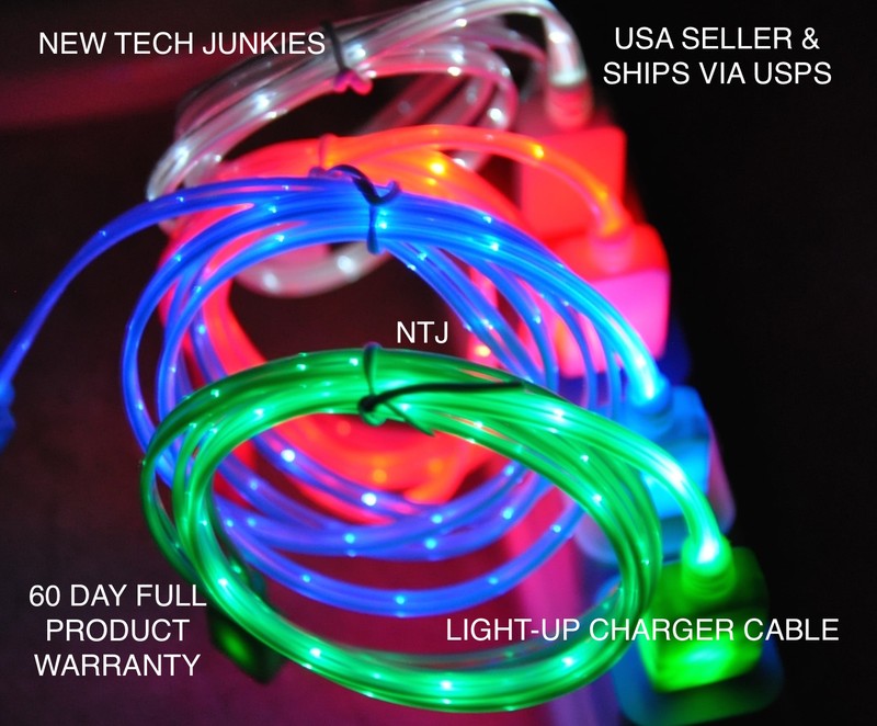 NTJ LOT (100) PIECES led light-up data sync charger power cable for smart phones