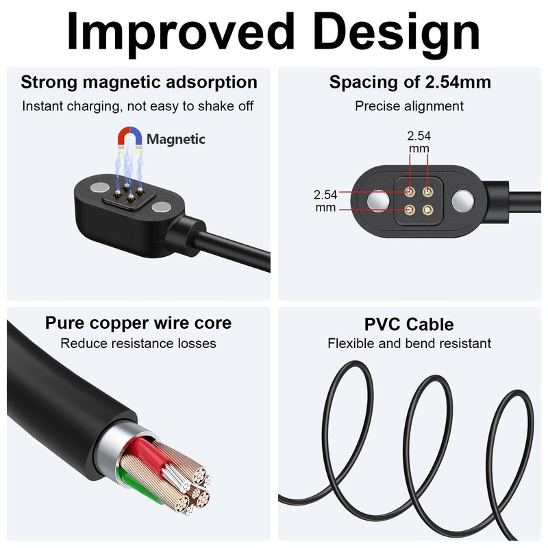 Charging Cable for Bone Conduction Headphones, 2.54mm Pitch Magnetic USB Char... gallery