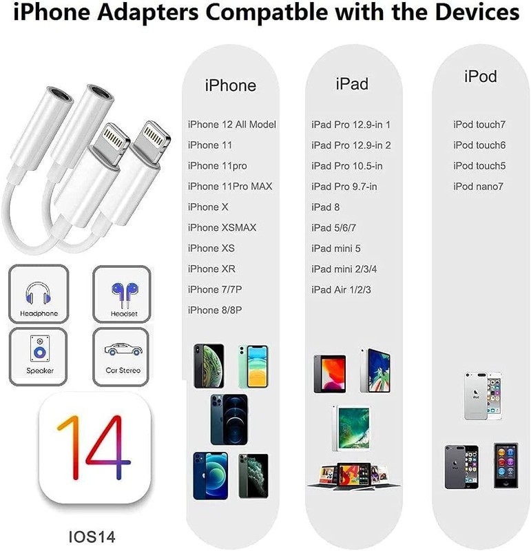 Jack Adapter Support All iOS Apple MFi Certified Lightning to 3.5MM Headphone gallery