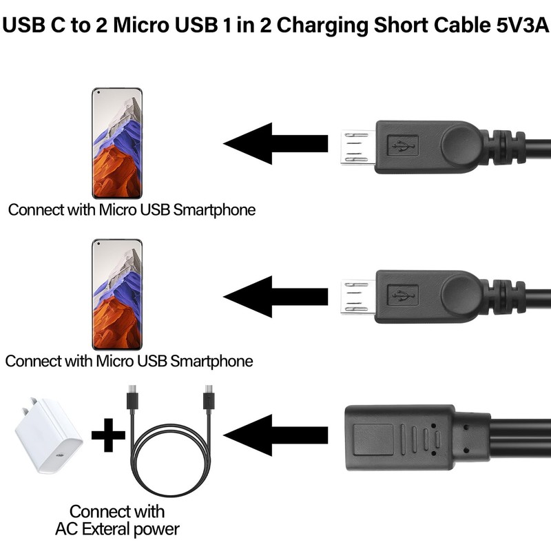 USB to 2 Micro USB 1 in 2 Splitter Charging Short Cable 5V3A USB Female to Du... gallery