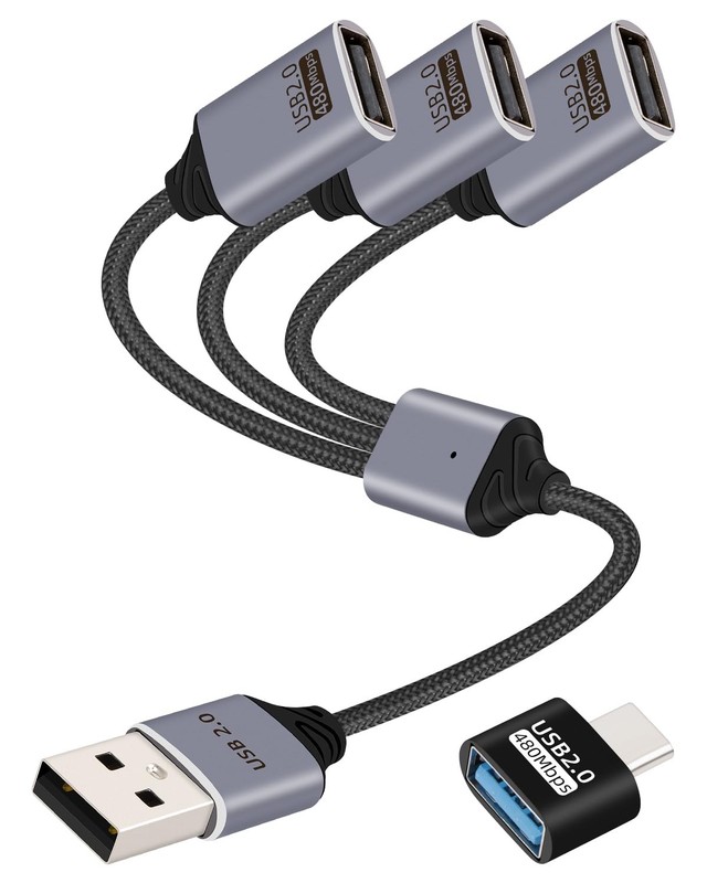 26cm USB Splitter 1 In 3 Out Male To Female Extension Hub 2.0 Charging Data