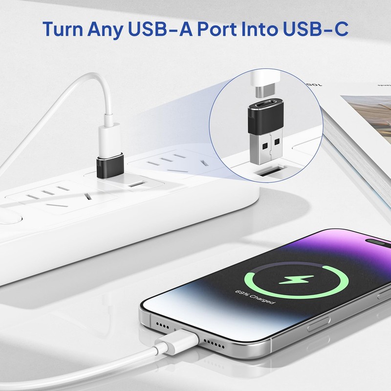 Elebase USB to USB C Adapter for iPhone 17 4Pack USBC Female to A Male Car gallery