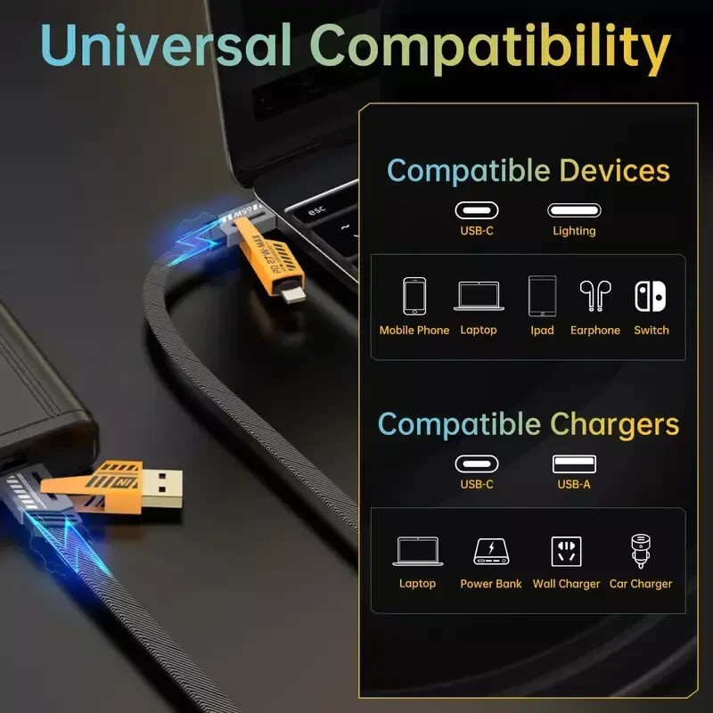 USA 4in1 USB Type-C Cable 4ft Data Super-Fast Charging Cable For iPhone Samsung gallery