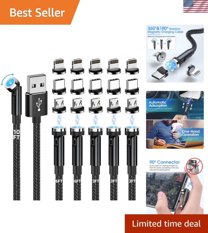 Durable Magnetic Phone Charger – 540° Rotating 3ft/6ft/10ft Options Available
