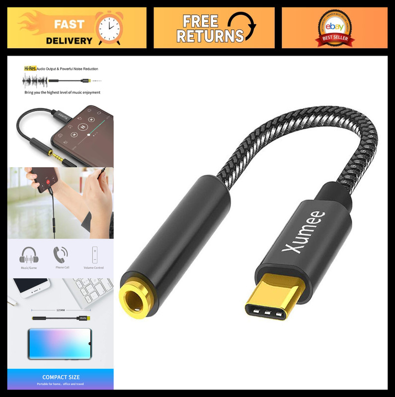 USB C to 3.5mm Headphone Adapter – Hi-Res DAC AUX Audio Dongle for iPhone & Sams
